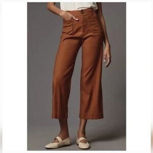 Anthropologie The Colette Linen Cropped Wide Leg Pants Maeve Brown 24
